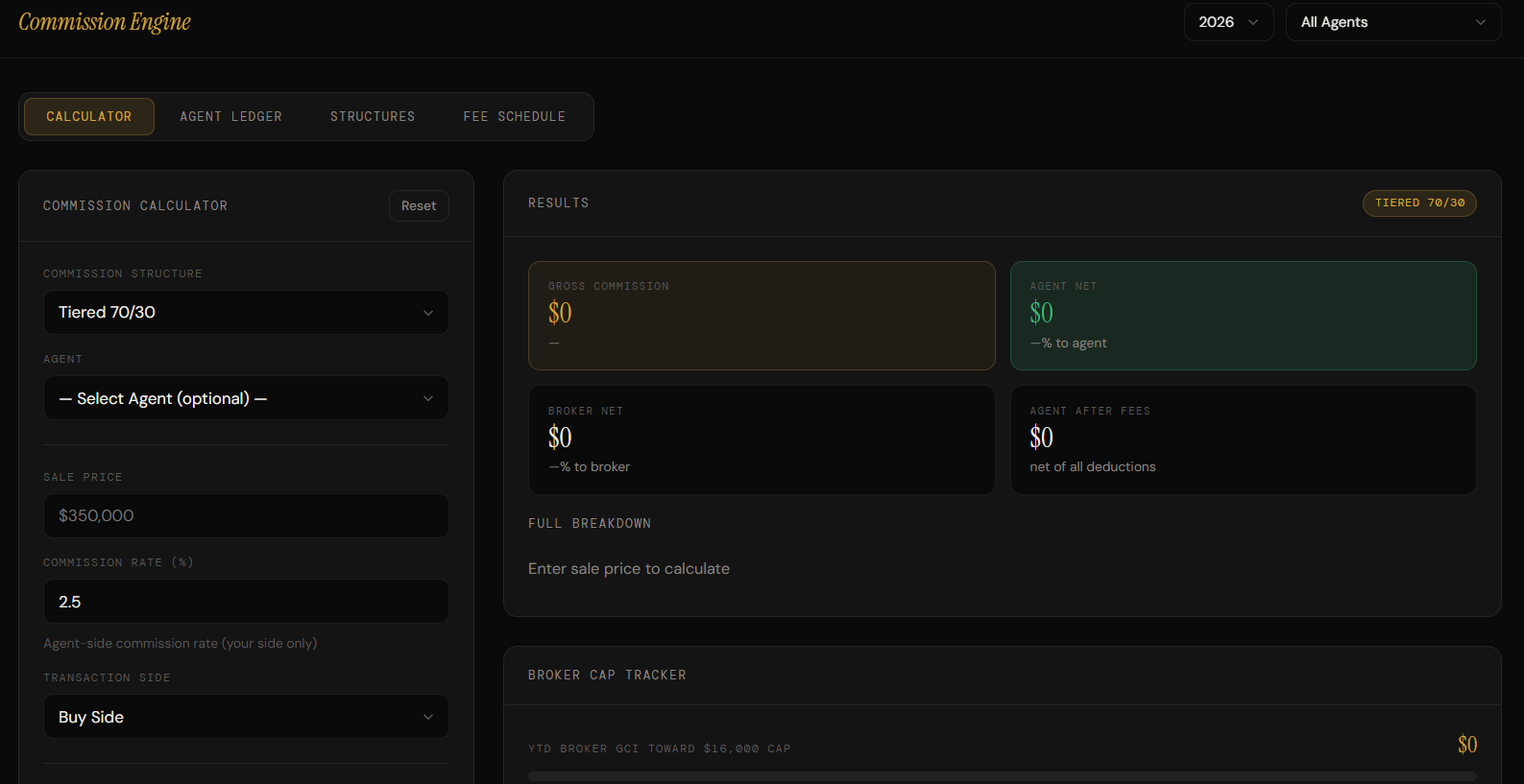 HelmOrbit commission calculator screen.